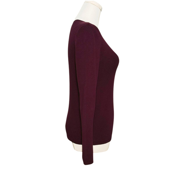 Talbots Burgundy Ribbed Cotton Blend Crew Neck Long Sleeve Sweater Petite Small - Picture 3 of 6